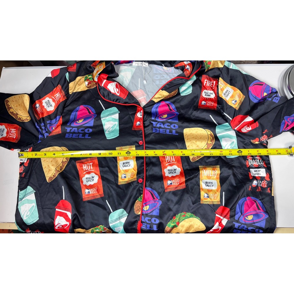 Sheshow Taco Bell Pajama Set XXL Black Satin Long Sleeve Shirt and Pants - Picture 7 of 7